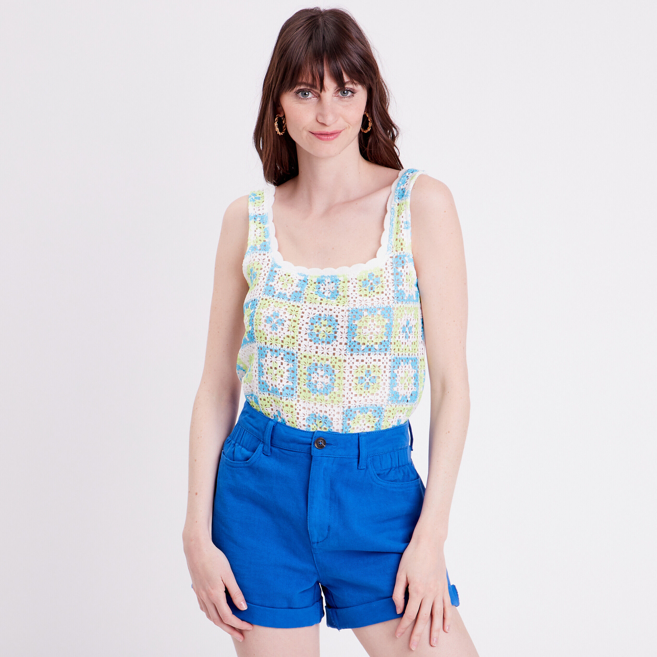 Débardeur crochet bleu femme | Cache Cache