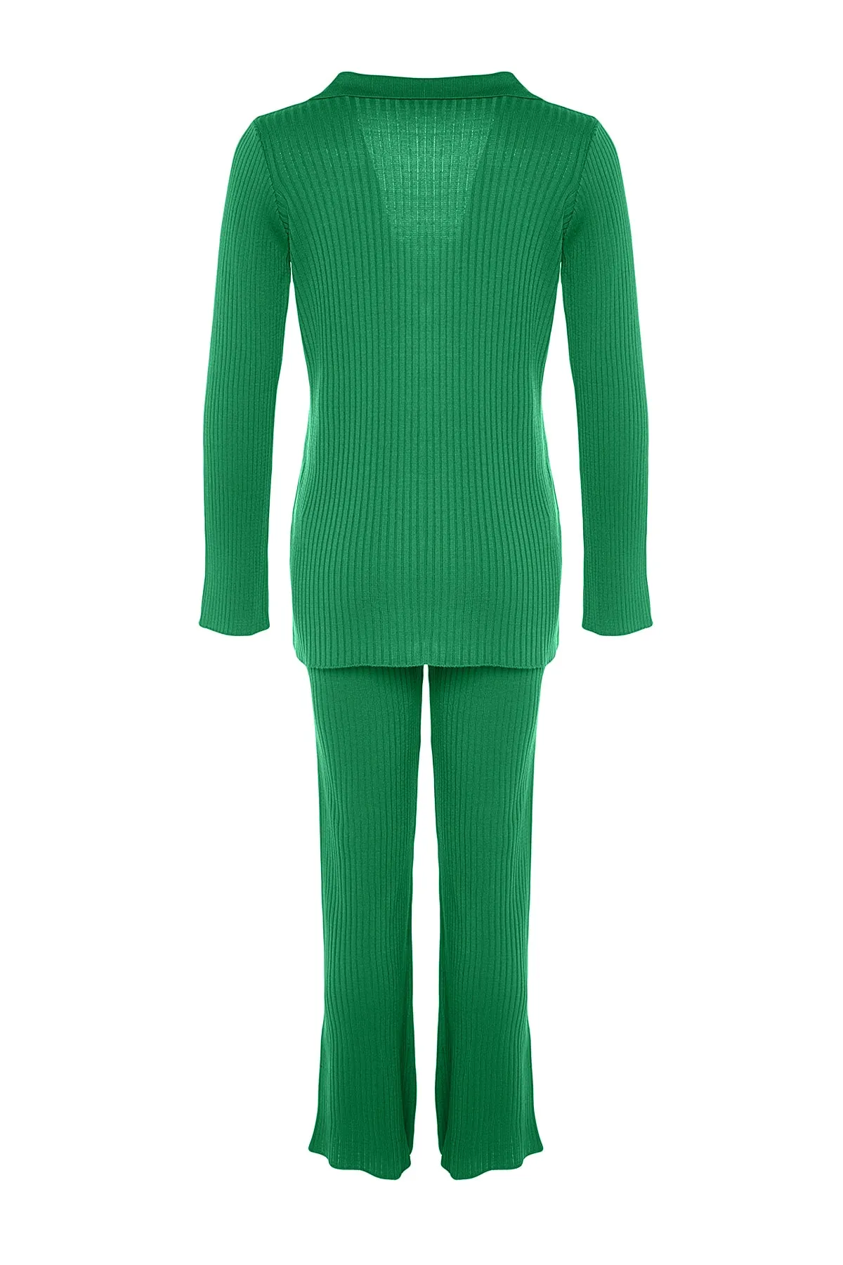 Trendyol Collection  Smaragdgrünes Basic-Set aus Strickoberteil und -unterteil mit Polokragen TWOAW23AU00007