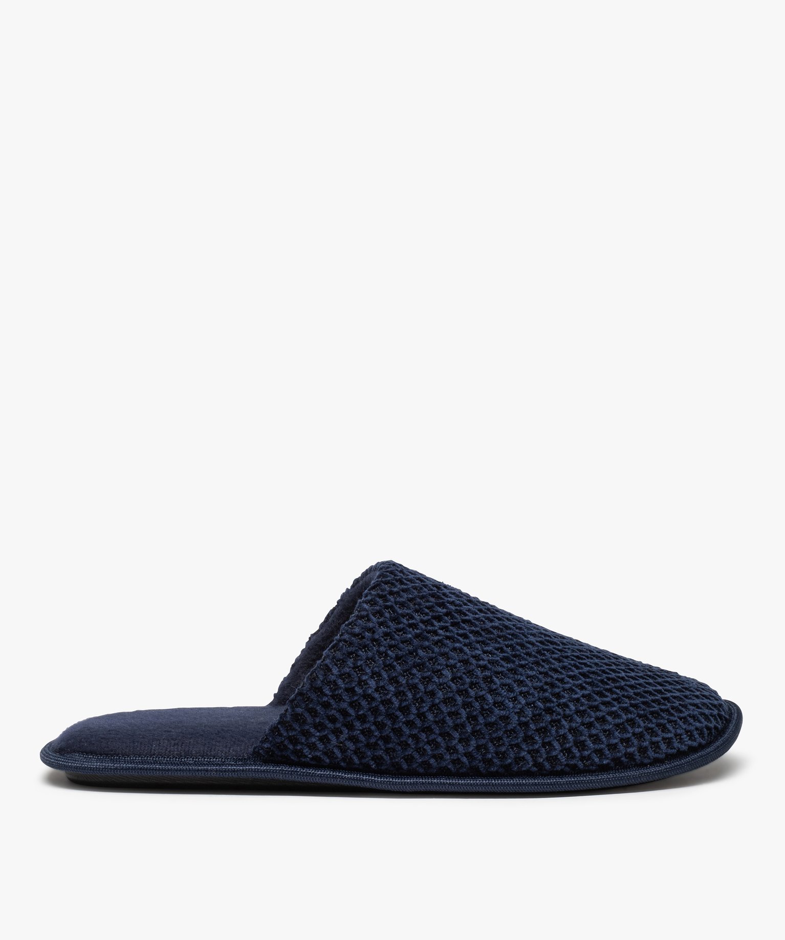 Chaussons homme mules unies en maille de velours bleu | GEMO