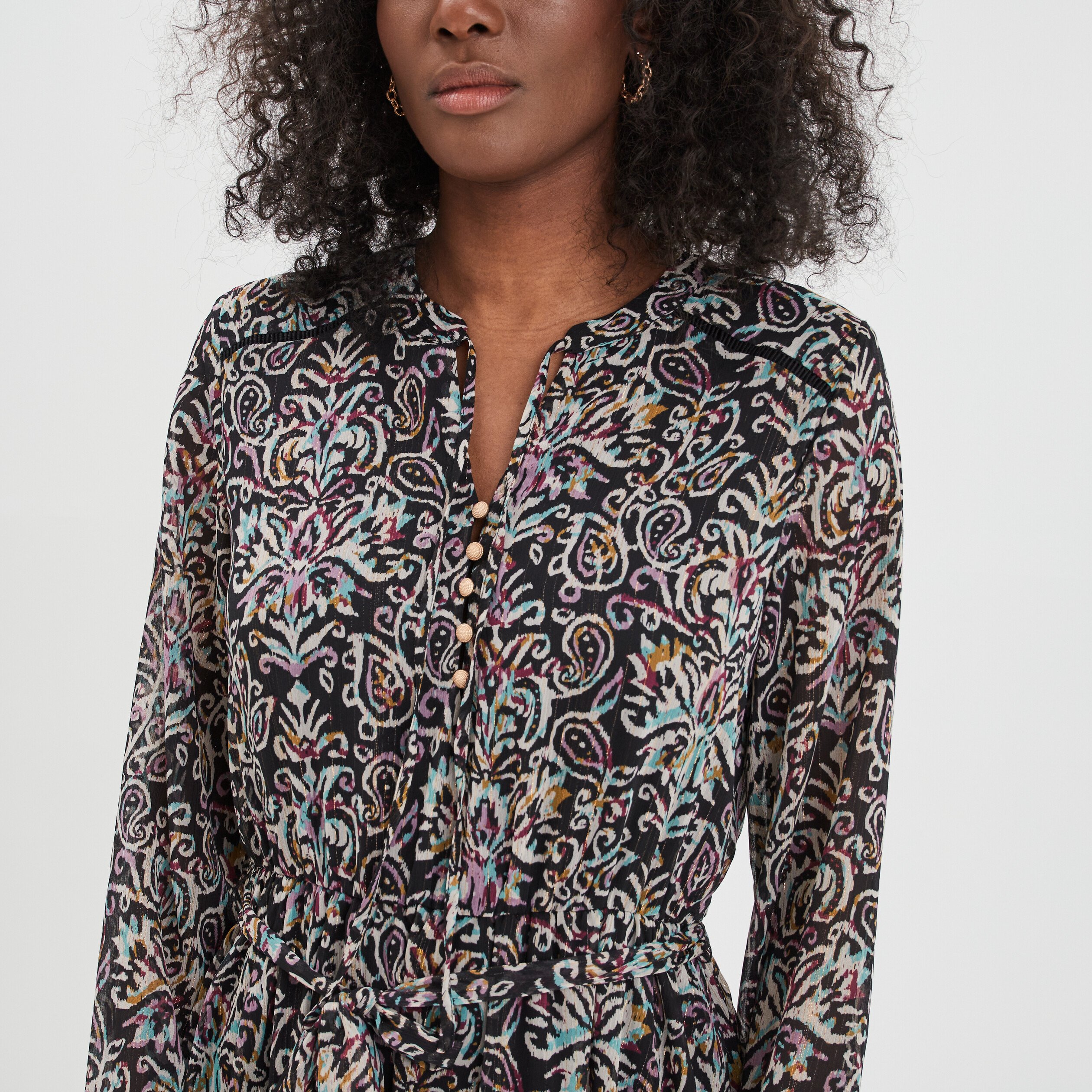 Robe longue taille smockée Liberto noir femme | La Halle