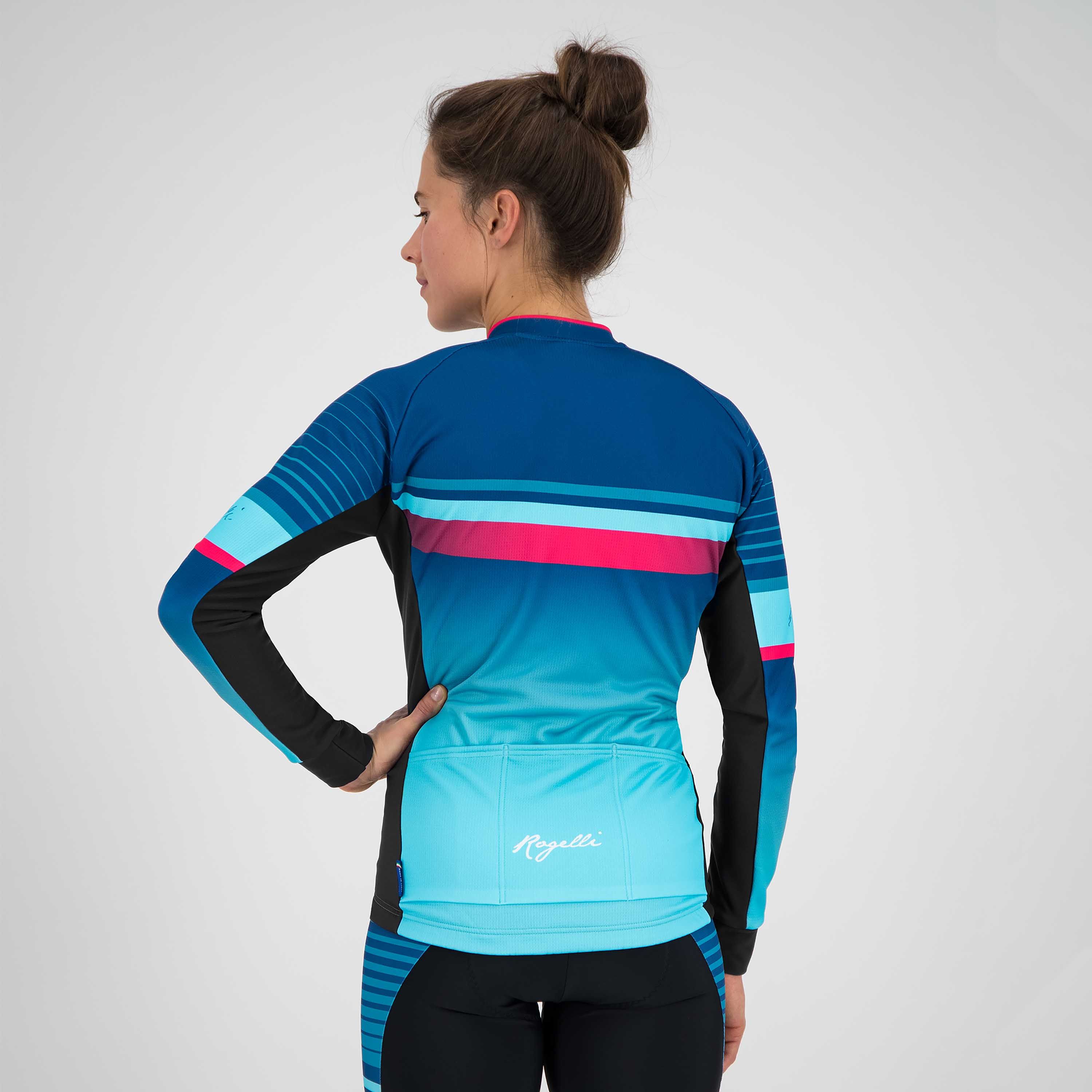 Rogelli Impress Blau/Rosa Damen Radtrikot Langarm