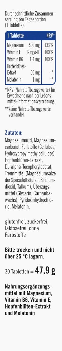 Magnesium Nacht 500 + Melatonin Tabletten 30 St, 47,9 g