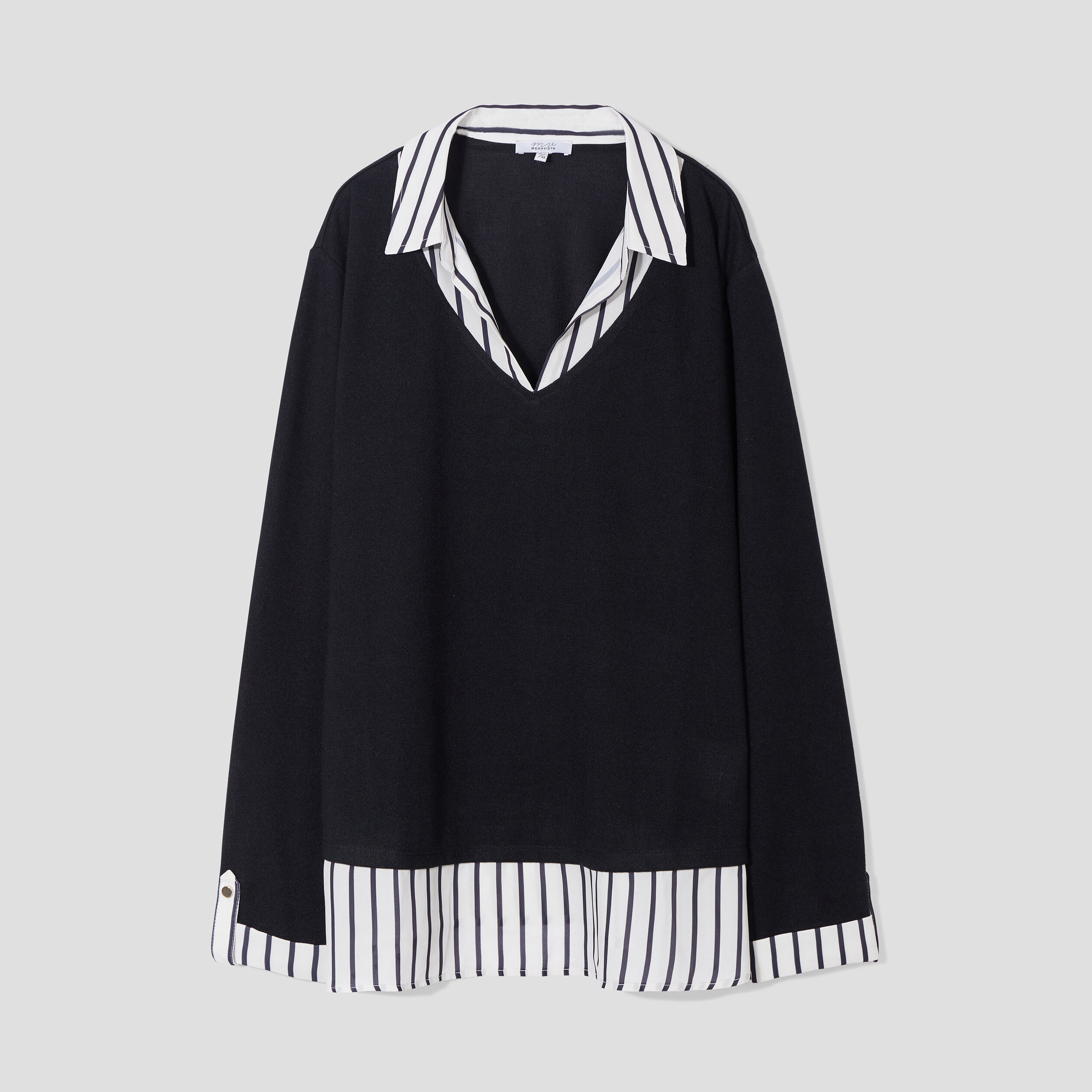 Pull effet 2-en-1 manches longues noir femme grande taille | La Halle