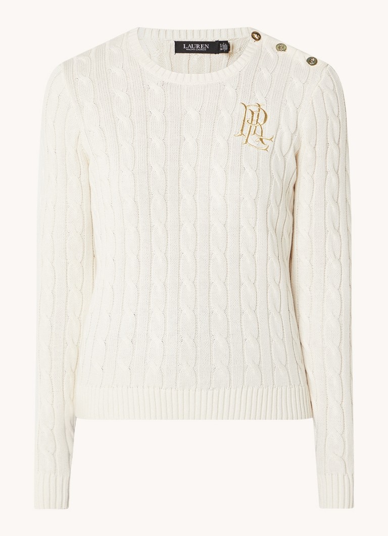 Ralph Lauren megztinis su kabeliu, siuvinėtu logotipu ir dekoratyvinėmis sagomis