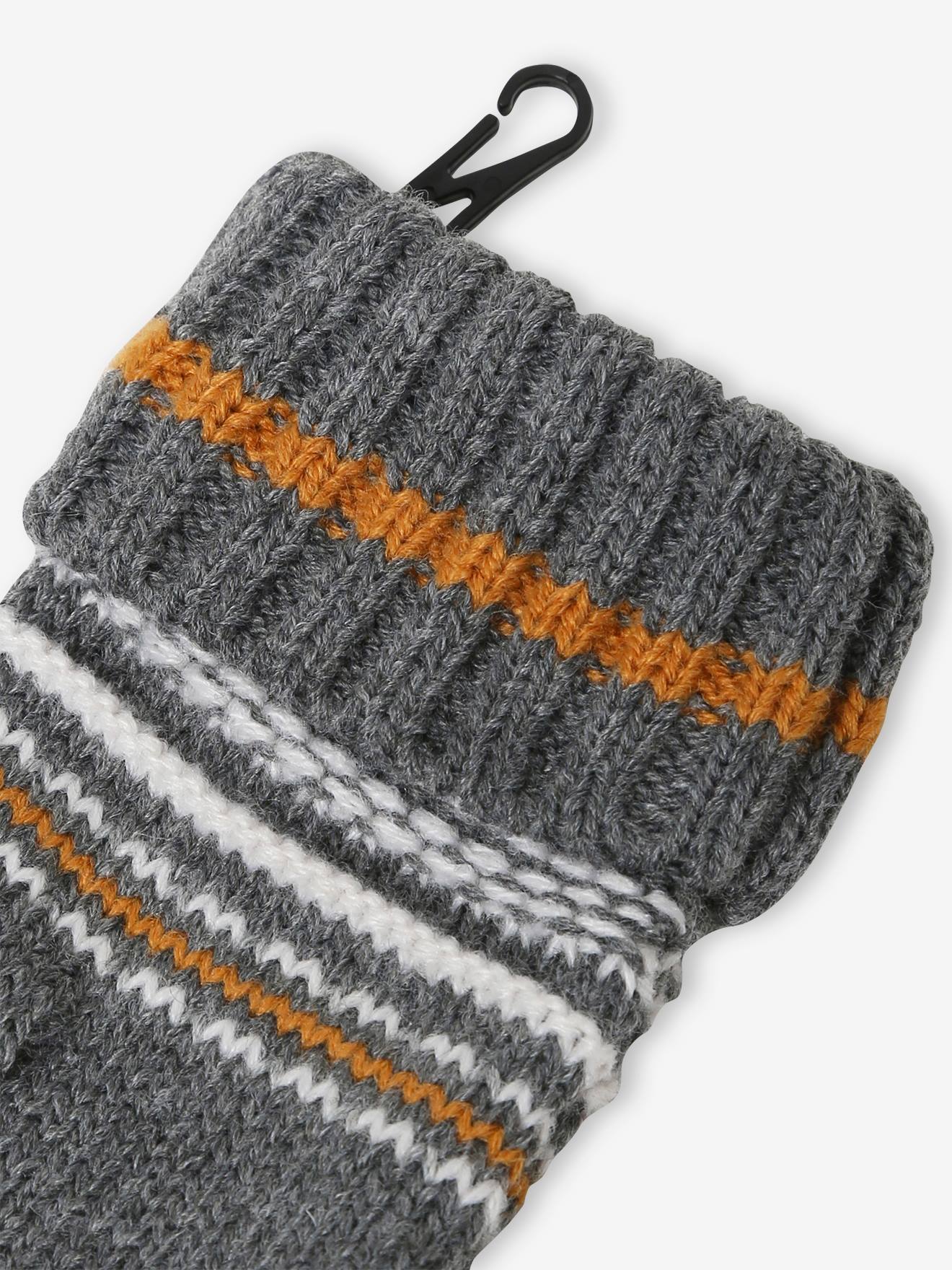 Ensemble garçon bonnet + snood + gants en maille jacquard gris