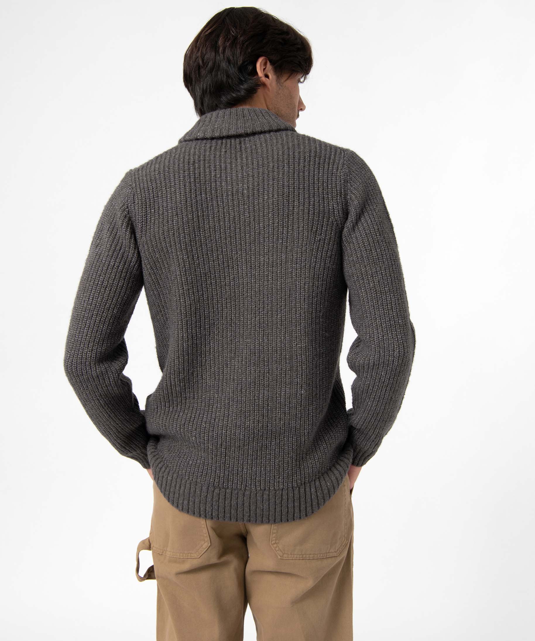 Pull homme à col chale contenant de la laine gris fonce | GEMO