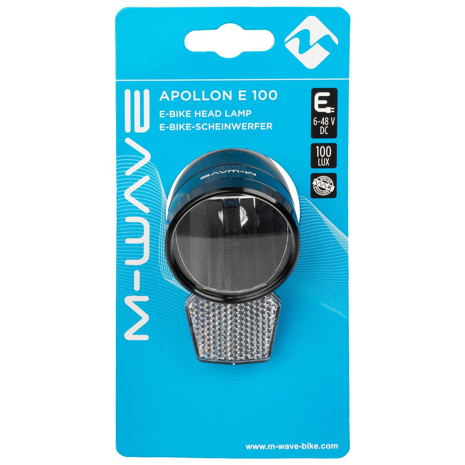 M-Wave Fahrrad-Frontlicht LED E-Bike Scheinwerfer M-Wave Apollon 100 Lux 6-48 V 1,4W schwarz