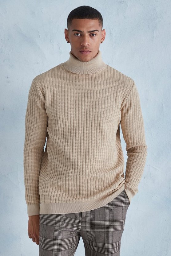 Smarter Rollkragenpullover mit Popcorn-Textur