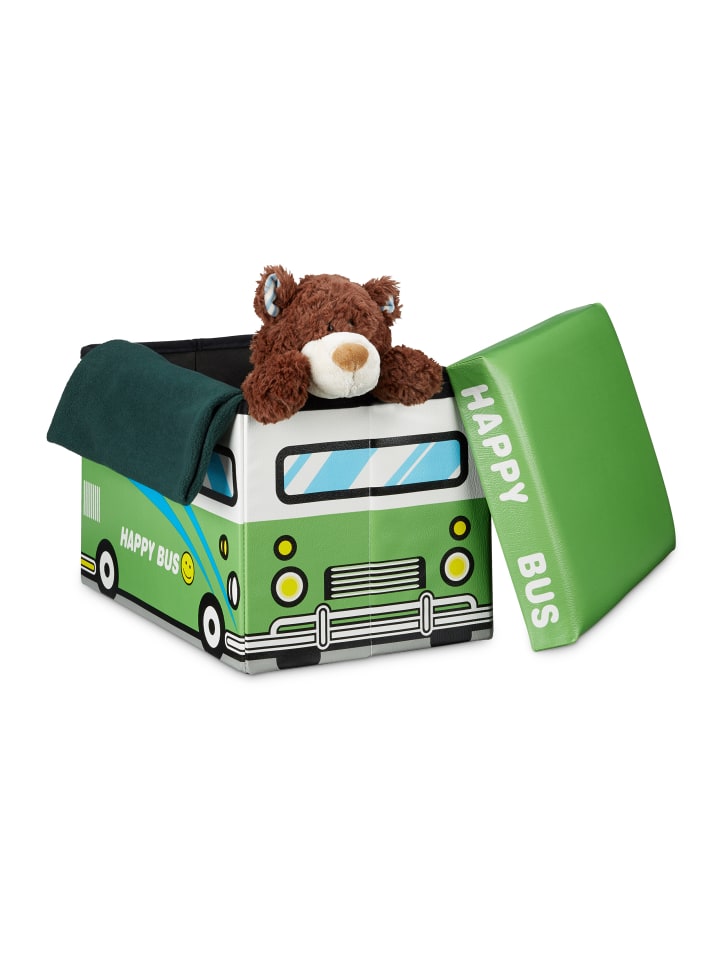 relaxdays Spielzeugkiste Happy Bus in Grün - (B)48 x (H)32 x (T)32 cm günstig kaufen onesize