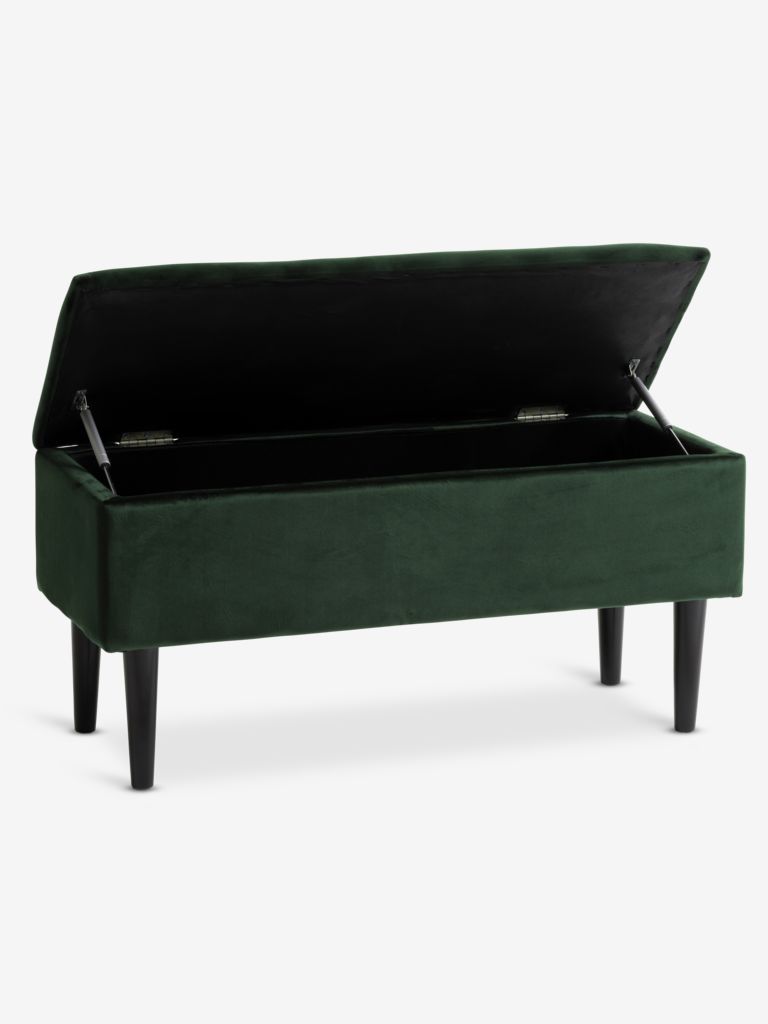 BATHROOM bench with storage, green velvet/black