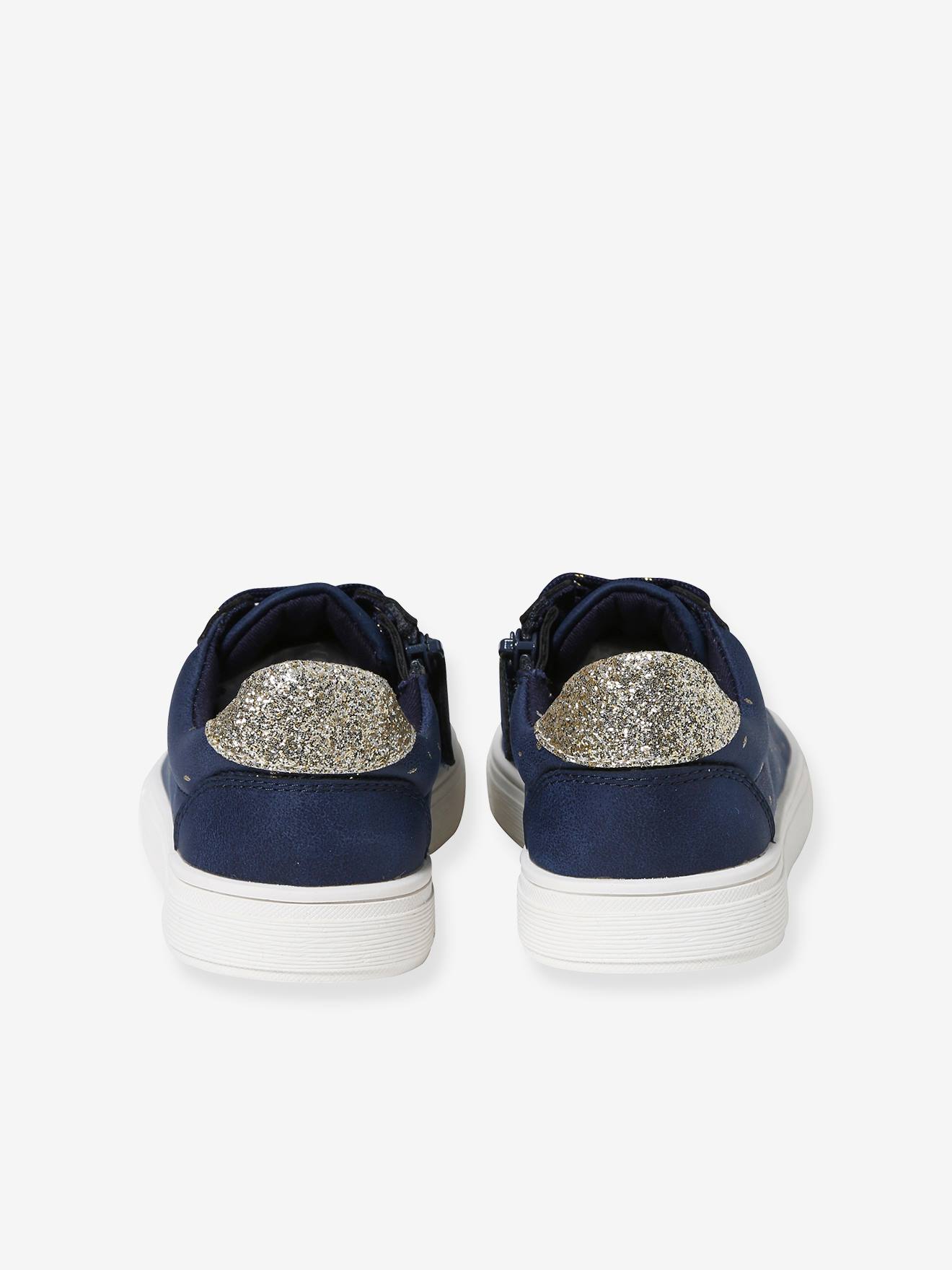 Baskets imprimées fille lacées et zippées bleu imprimé