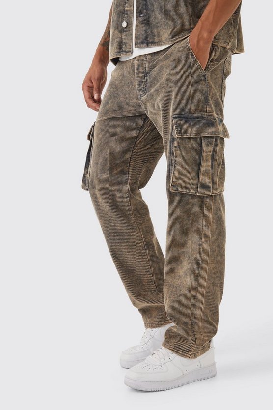 Lockere Cord-Cargohose mit Acid-Waschung