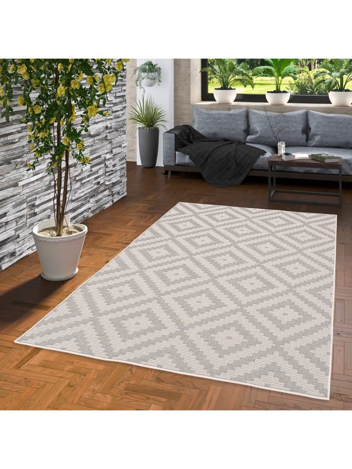 Pergamon In & Outdoor Teppich Marbella Fliesenoptik in Grijs günstig kaufen
