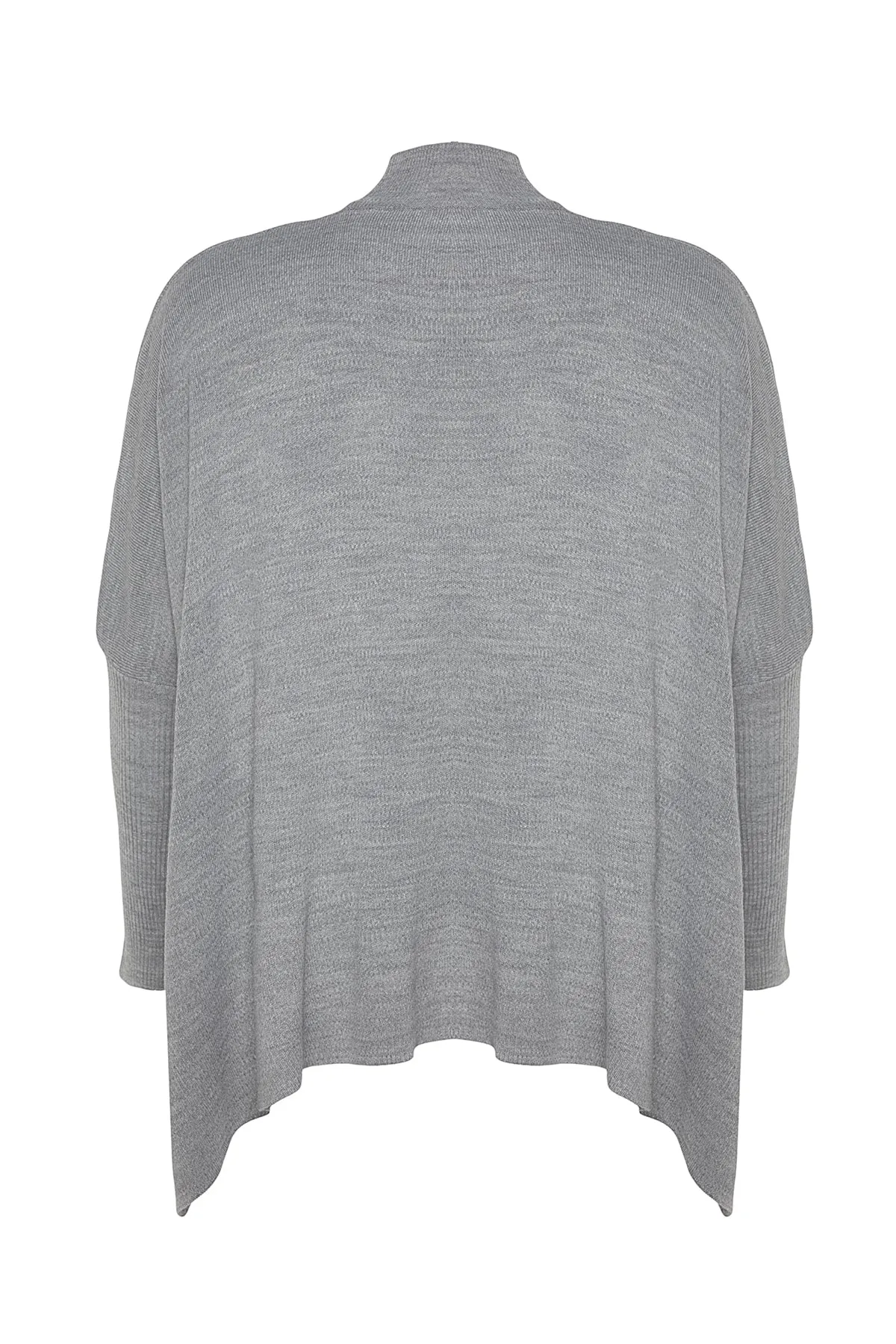 Trendyol Curve  Grau-melierter Strickpullover mit Schlitz und detailliertem Schnitt