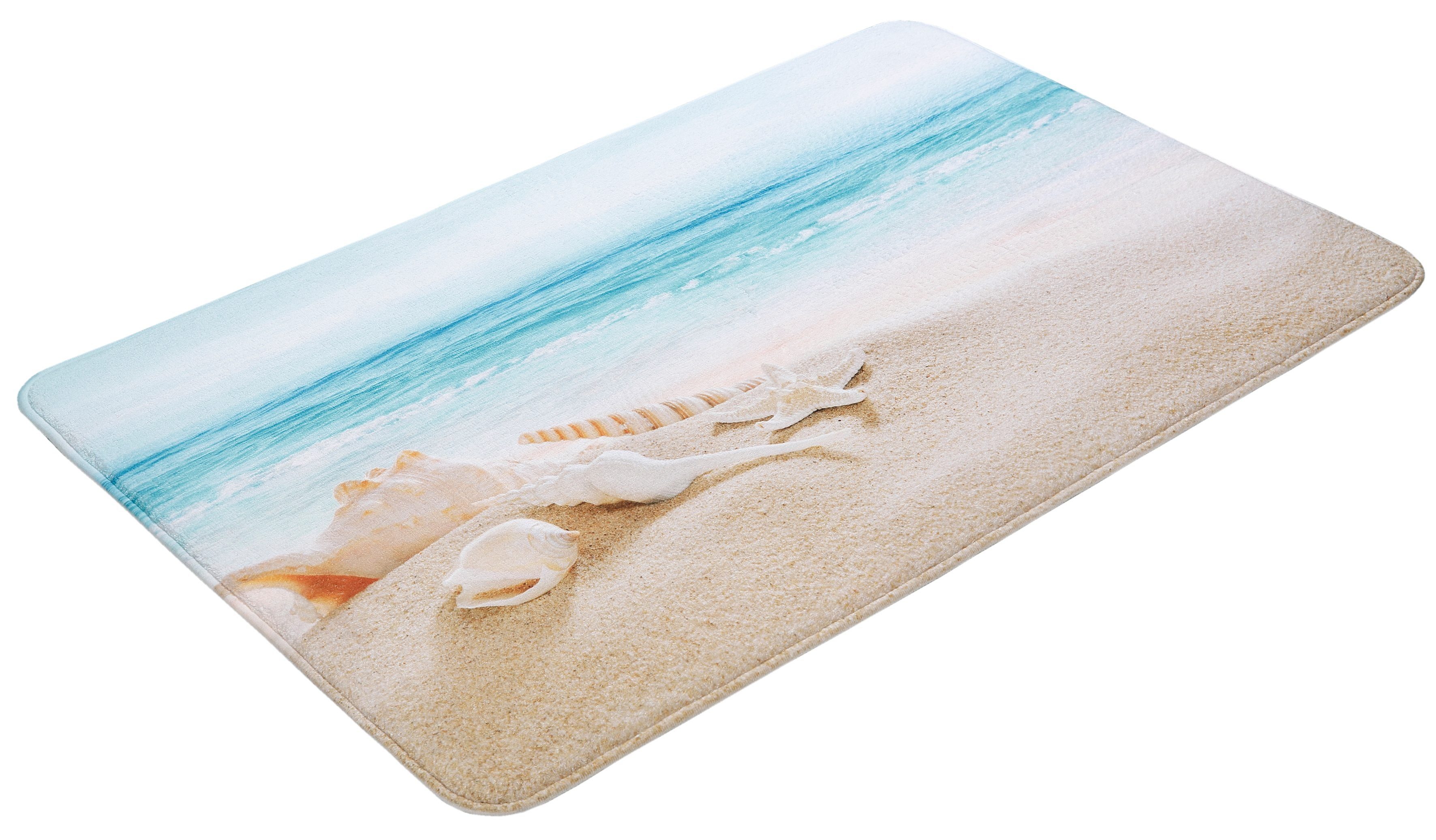 Badematte Strand my home, Höhe 14 mm, Memory Schaum, Kunstfaser, rechteckig, mit Strand-Motiv, Badematten auch als 2 teiliges Set erhältlich