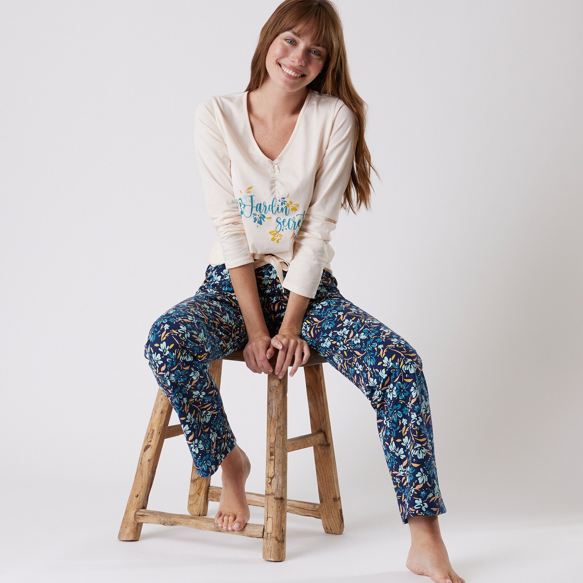 Pantalon pyjama coton imprimé floral