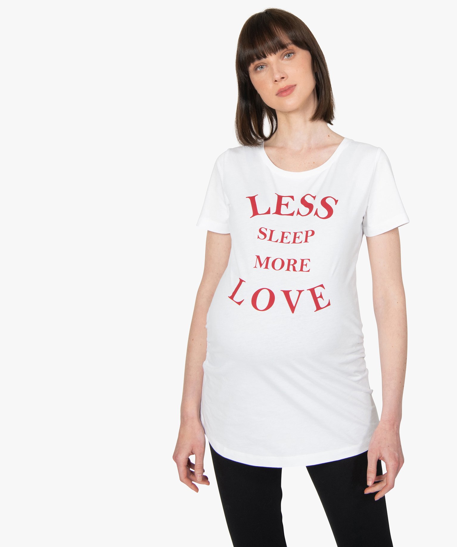 Tee-shirt de grossesse à manches courtes et imprimé fantaisie blanc | GEMO
