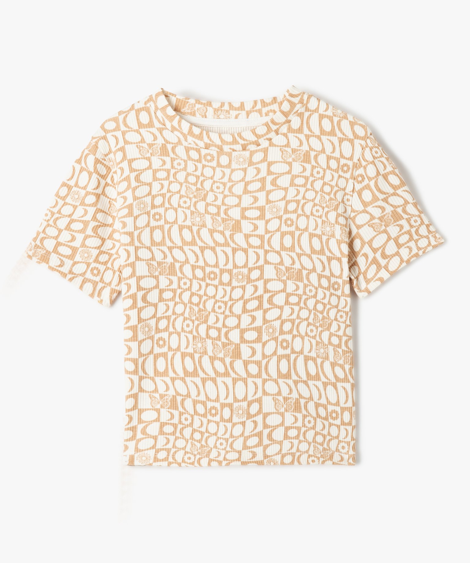 Tee-shirt fille à manches courtes imprimé en maille ctel... beige | GEMO