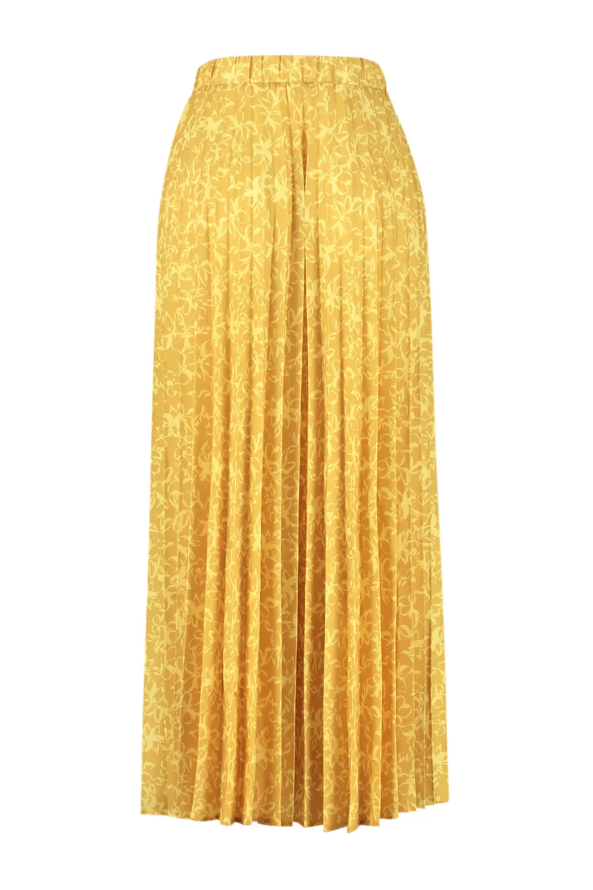 Trendyol Modest  Senffarbener, floral gemusterter, plissierter, gewebter Rock mit elastischem Bund TCTSS23EE00018