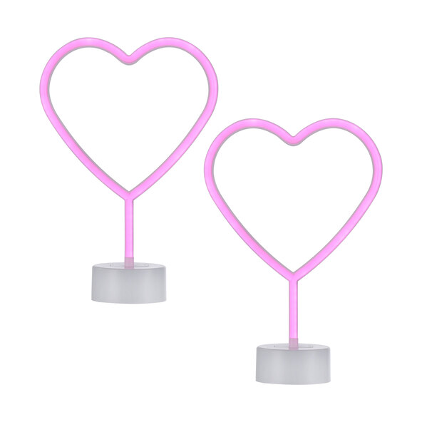 LED-Neon-Tischleuchte Herz, 2er Set