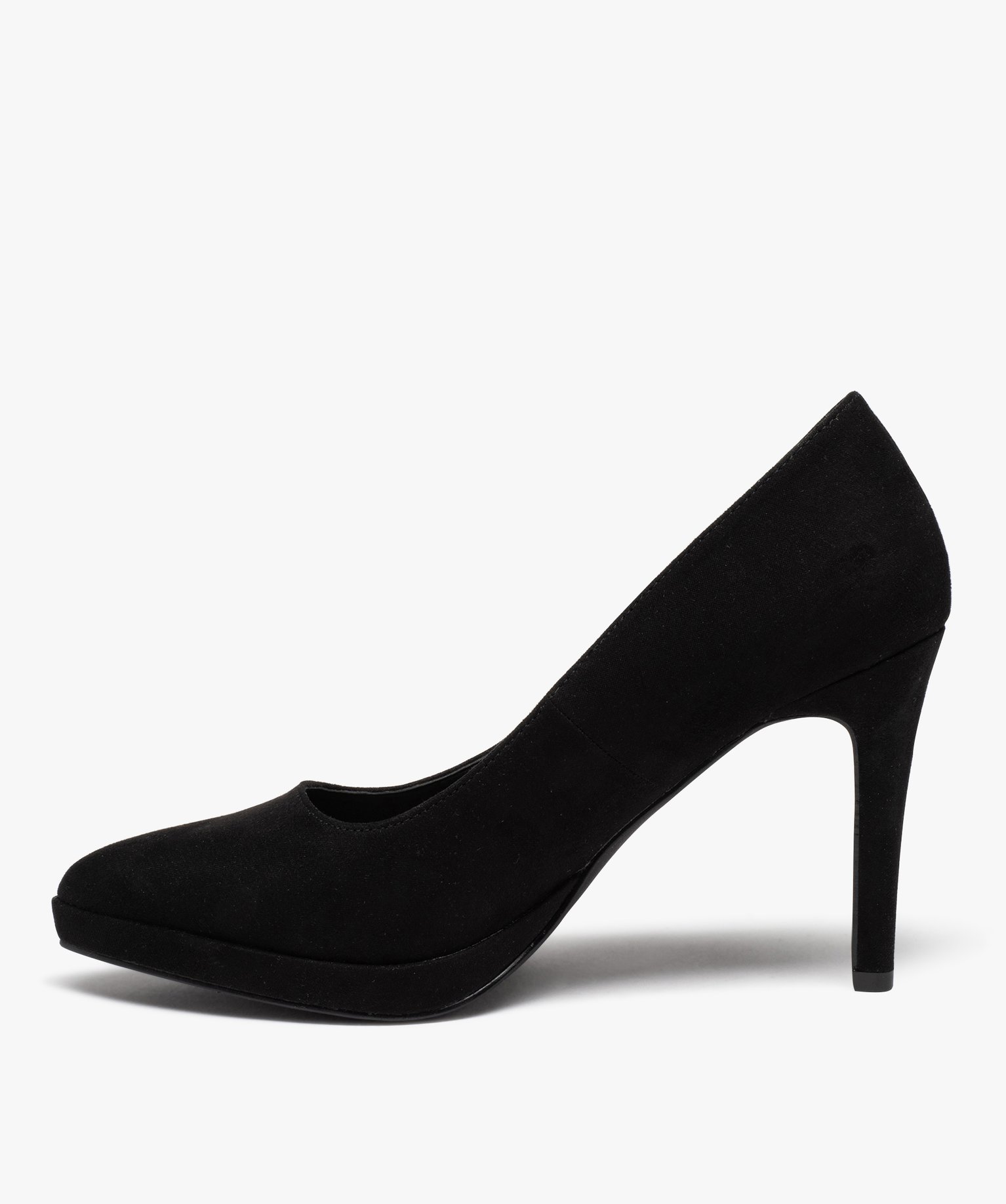 Escarpins femme unis à talon haut en suédine noir | GEMO