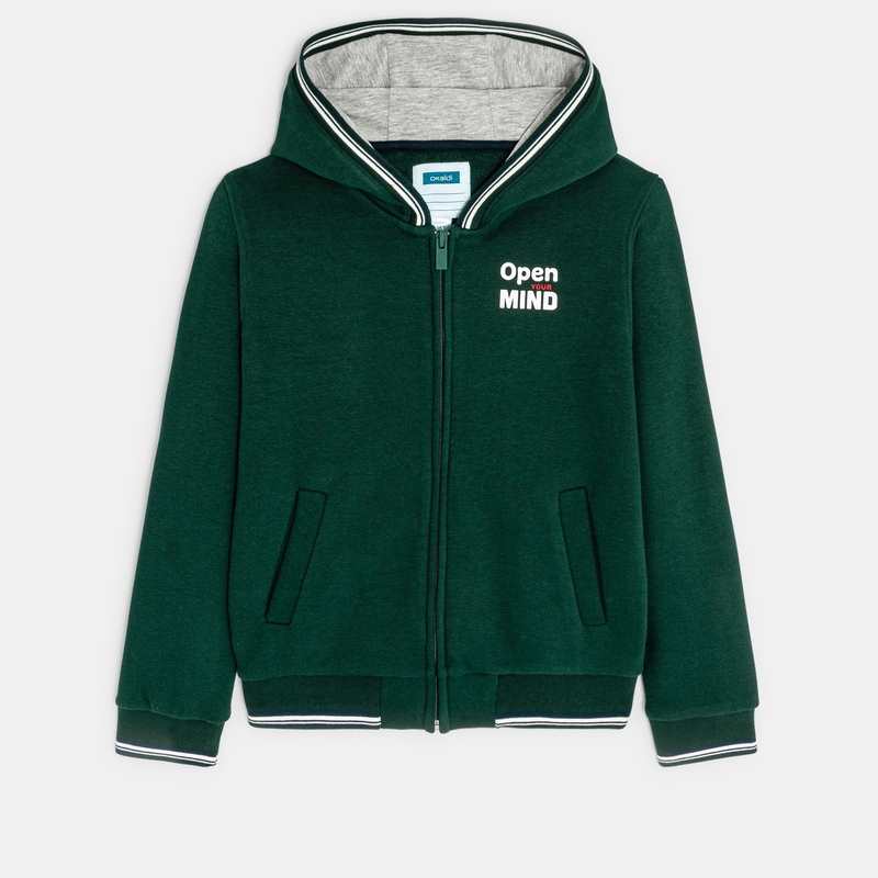 Sweat-shirt à capuche open mind vert garçon