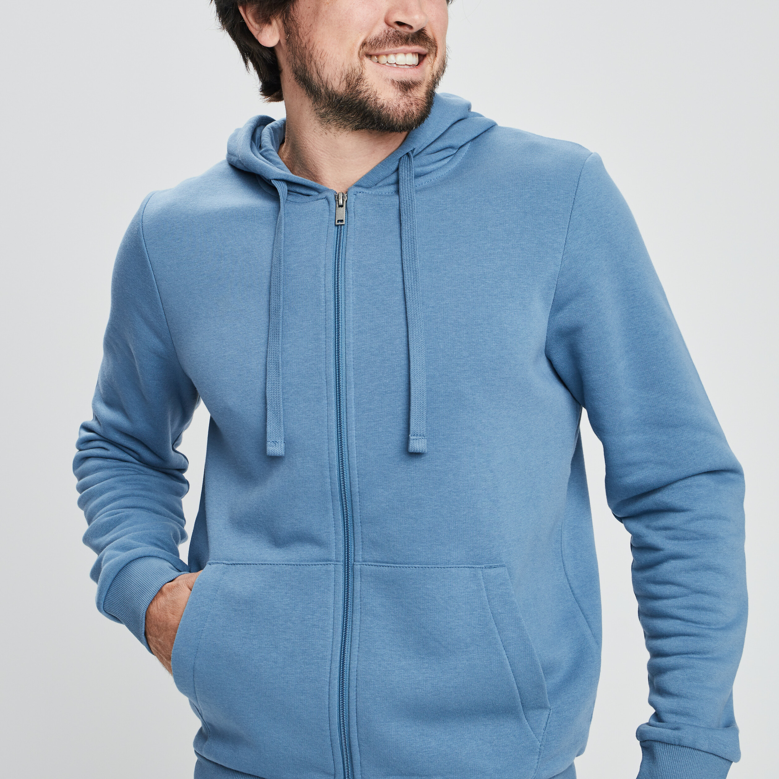 Sweat zippé molleton à capuche bleu gris homme | La Halle