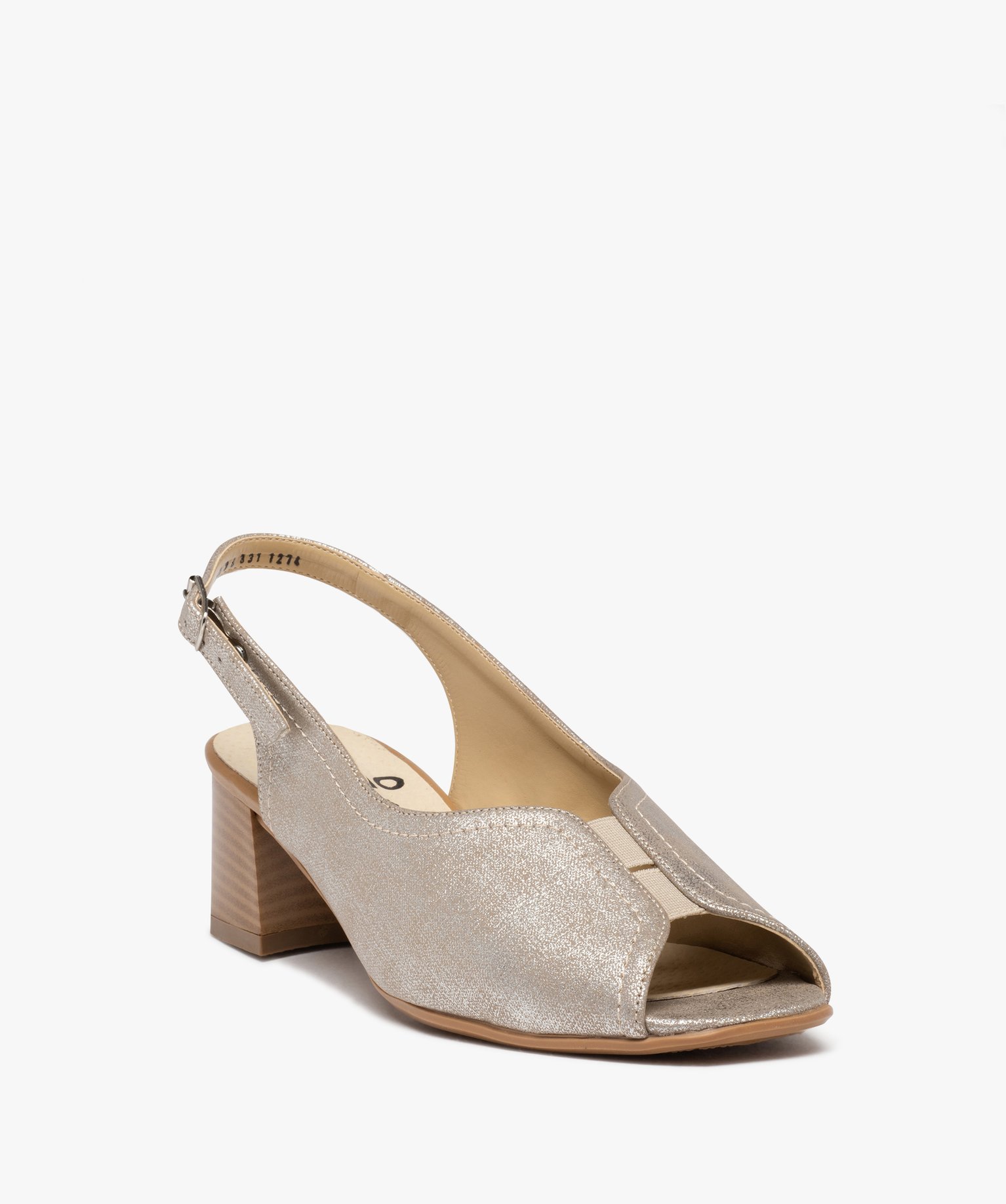 Sandales confort femme à talon dessus toile brillante or | GEMO