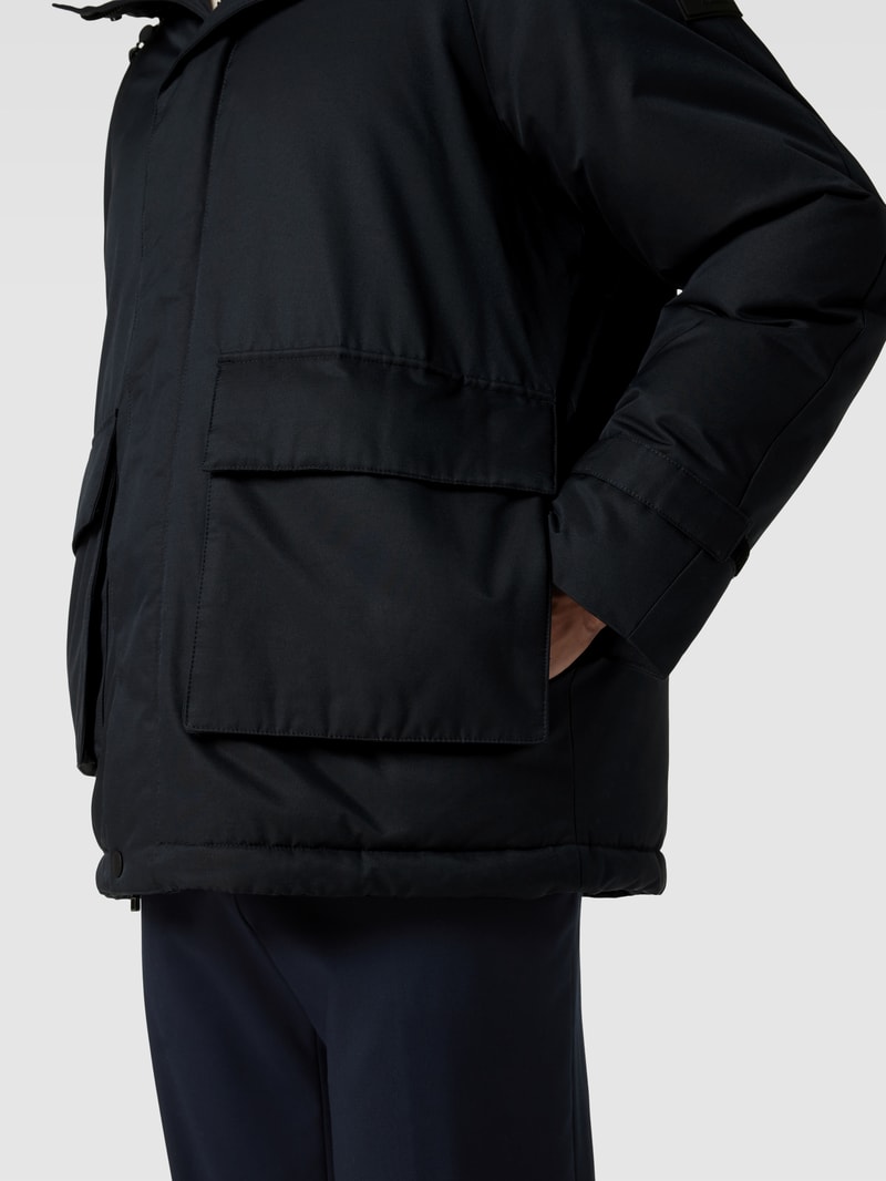 Parka mit Label-Applikation in marineblau