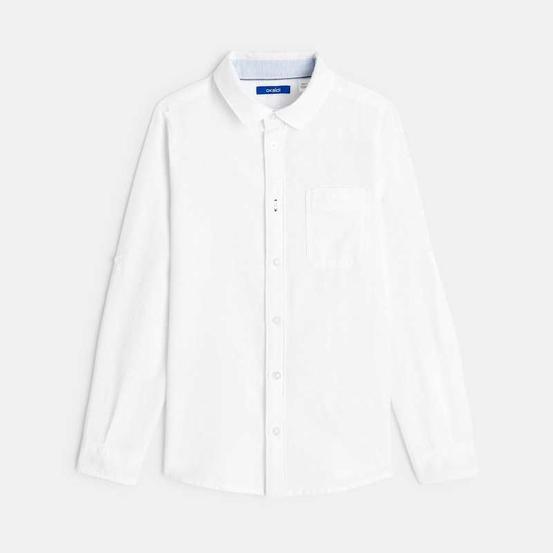 Chemise unie en lin blanche garçon