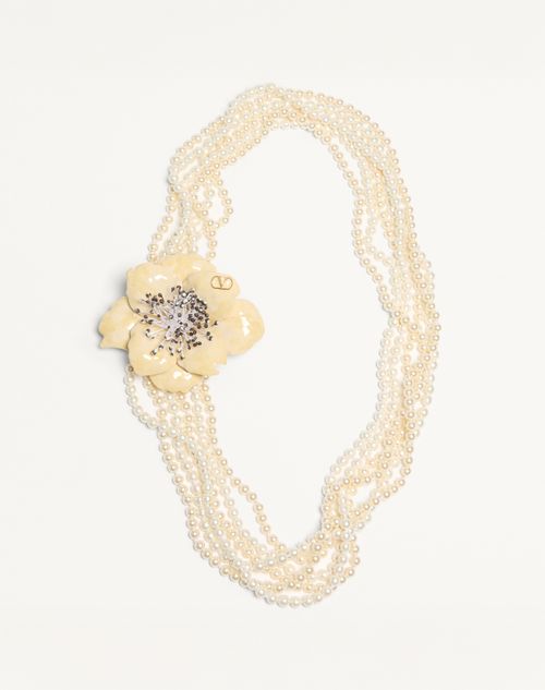Collier Valentino Fleur Lumineuse en métal, émail, perles et tissu