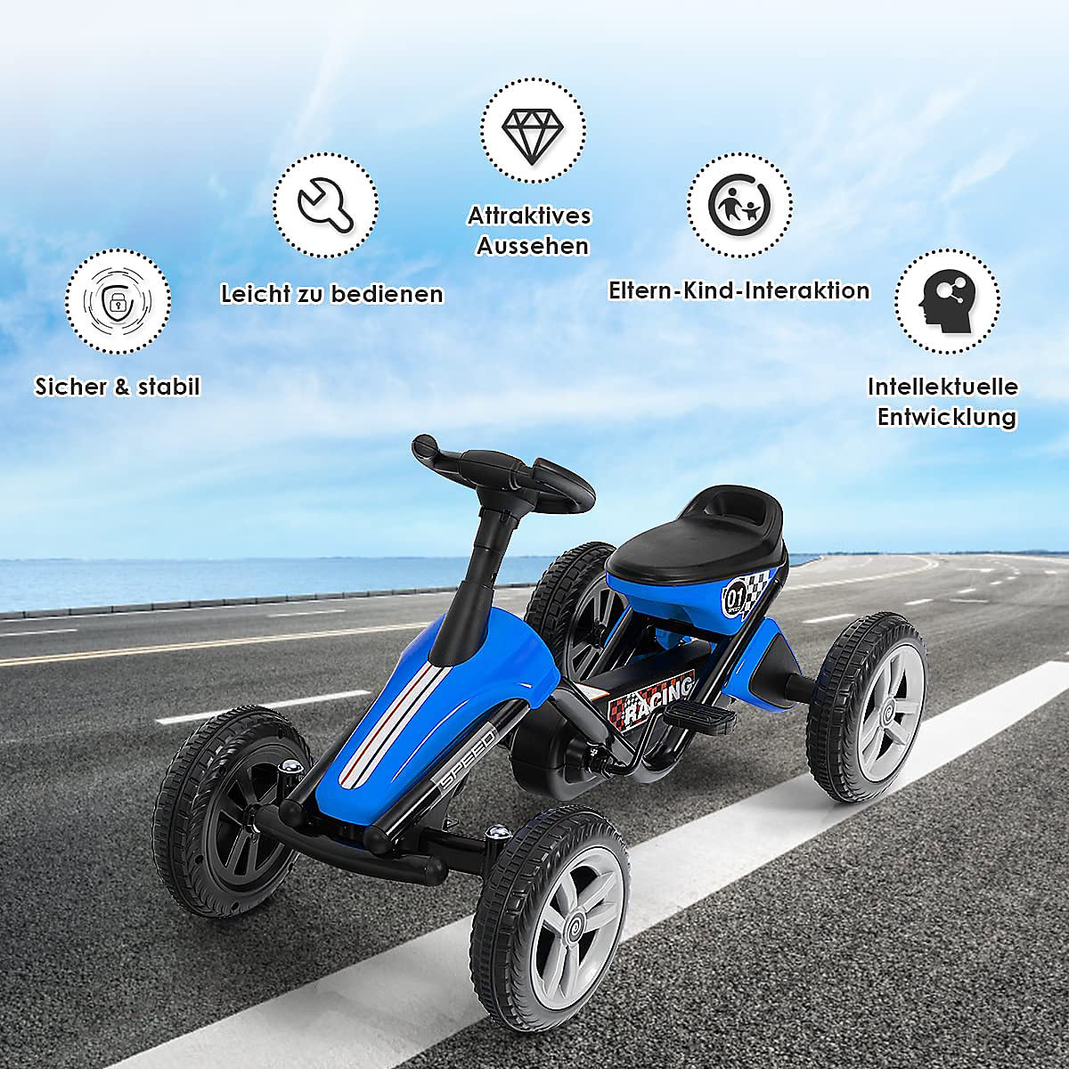 Go-Kart mit Pedalen Fahrzeug Tretauto mit 4 Rädern