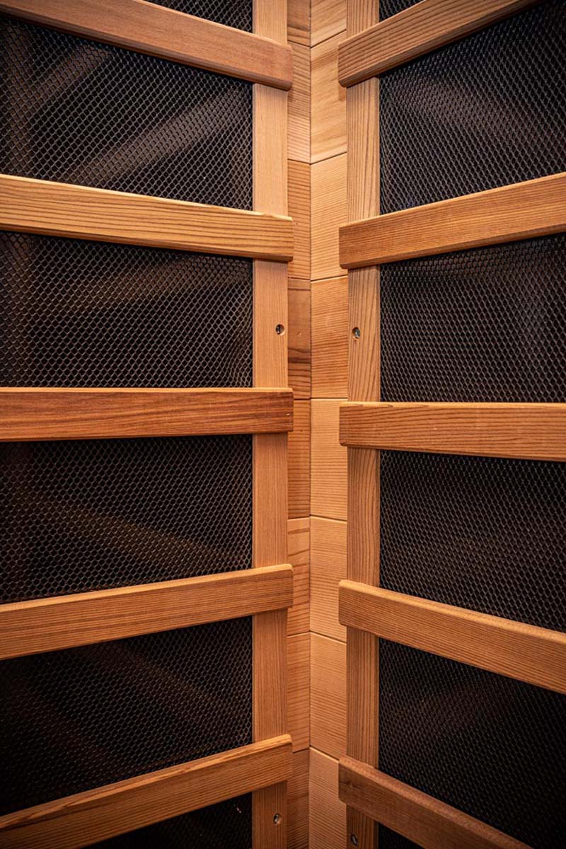 PureHaven Infrarotkabine 150x110x195 cm aus kanadischem Hemlock-Holz Bluetooth-Soundsystem Timer Lichttherapie in 4 Farben digitale Steuerung