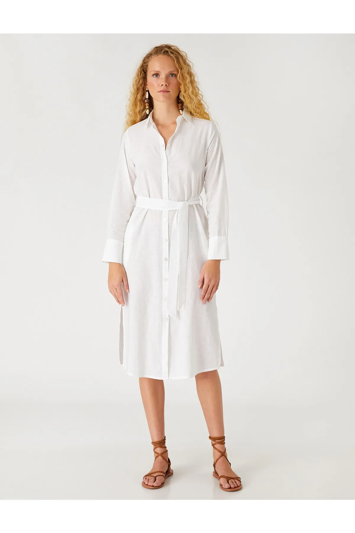 Koton  Midi-Hemdkleid aus Leinenmischung