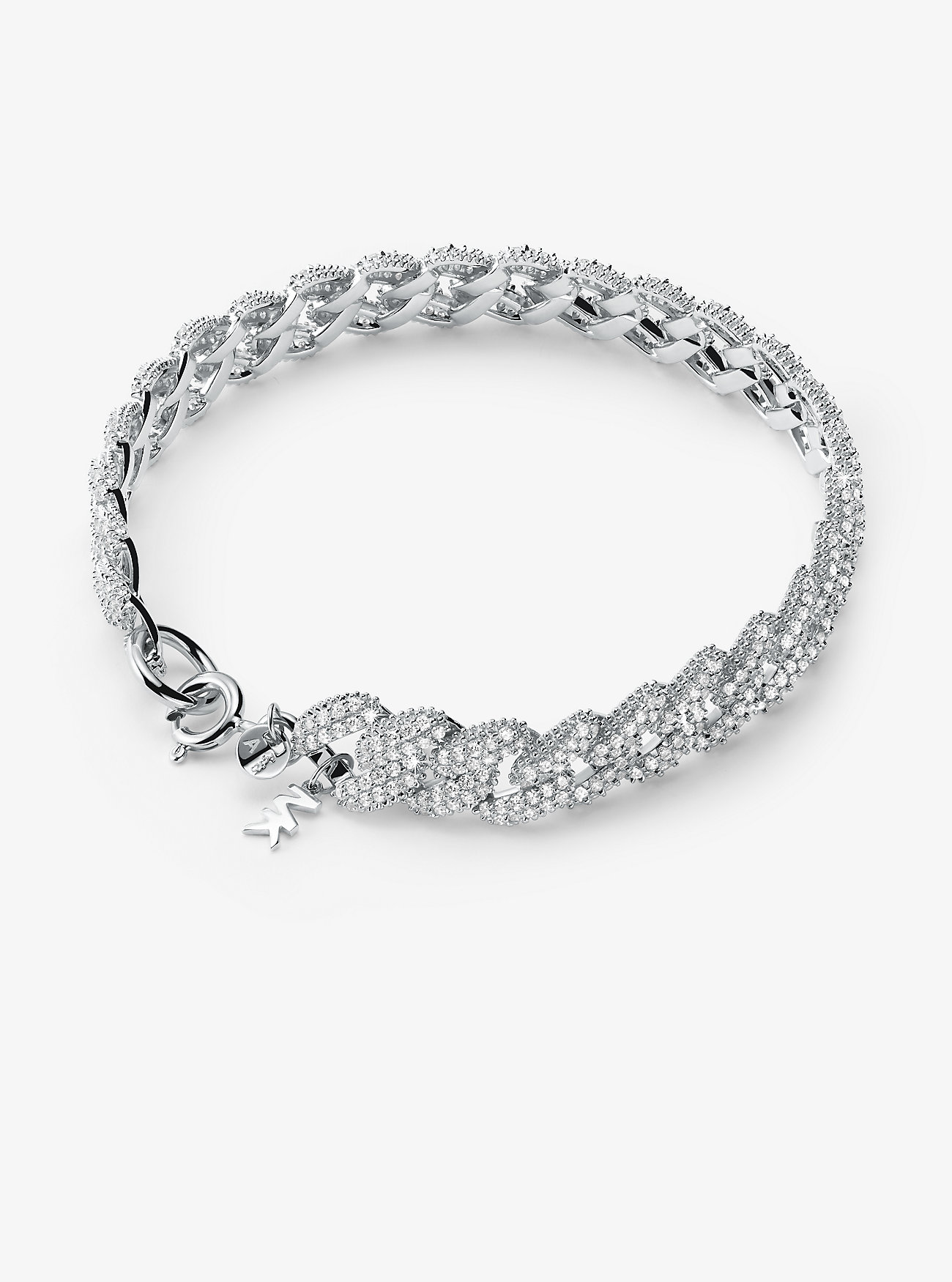 Precious Metal-Plated Sterling Silver Pavé Curb Link Bracelet - SILVER