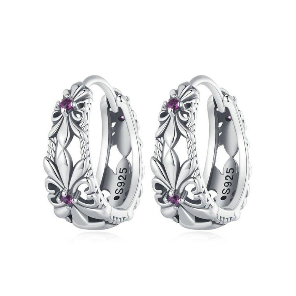 POCHUMIDUU Paar Ohrhänger Ohrringe Silber 925 Creolen für Damen (2-tlg., lila Iris Huggie Hypoallergen Ohrringe), geschenk für Mama Freund