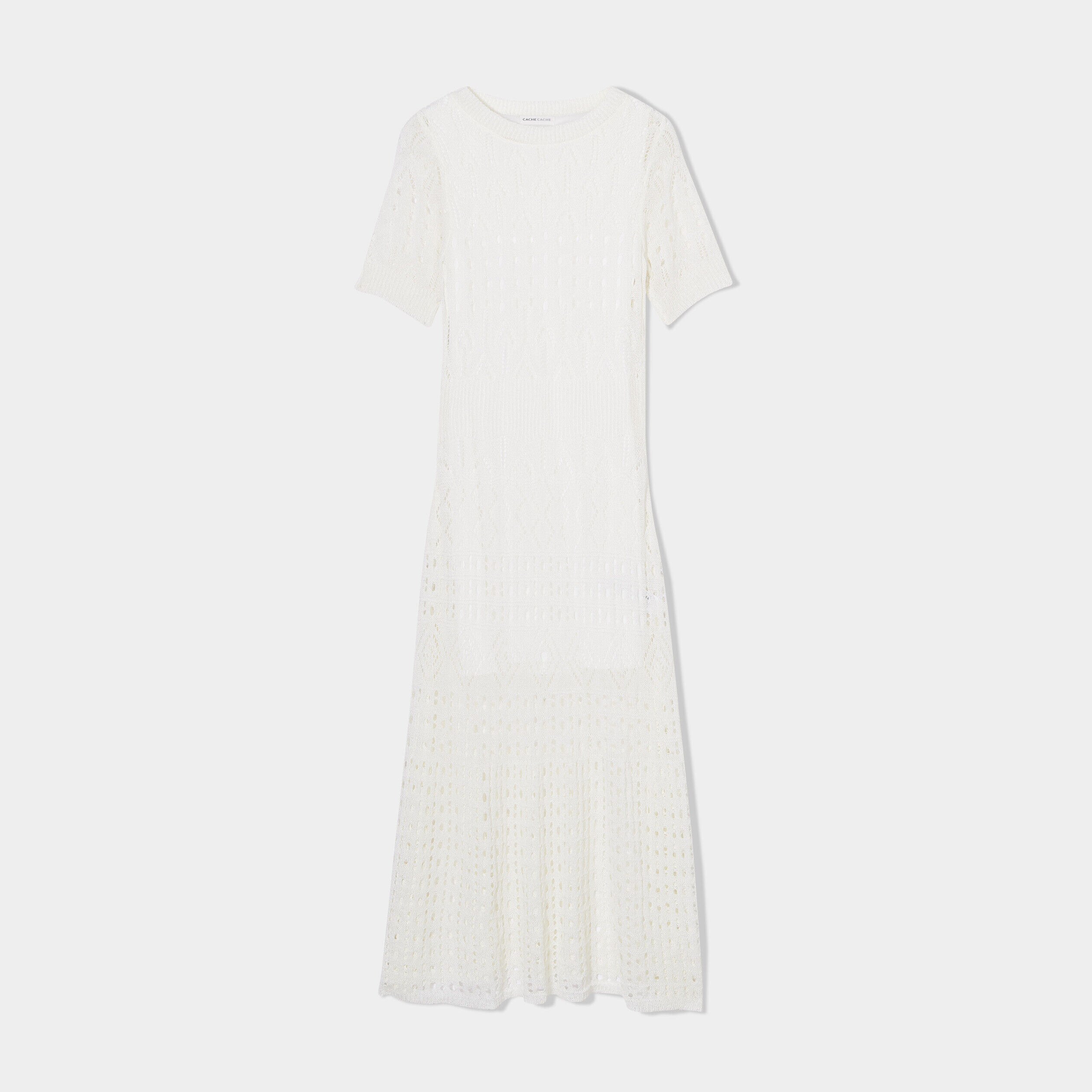 Robe midi évasée ajourée ecru femme | Cache Cache