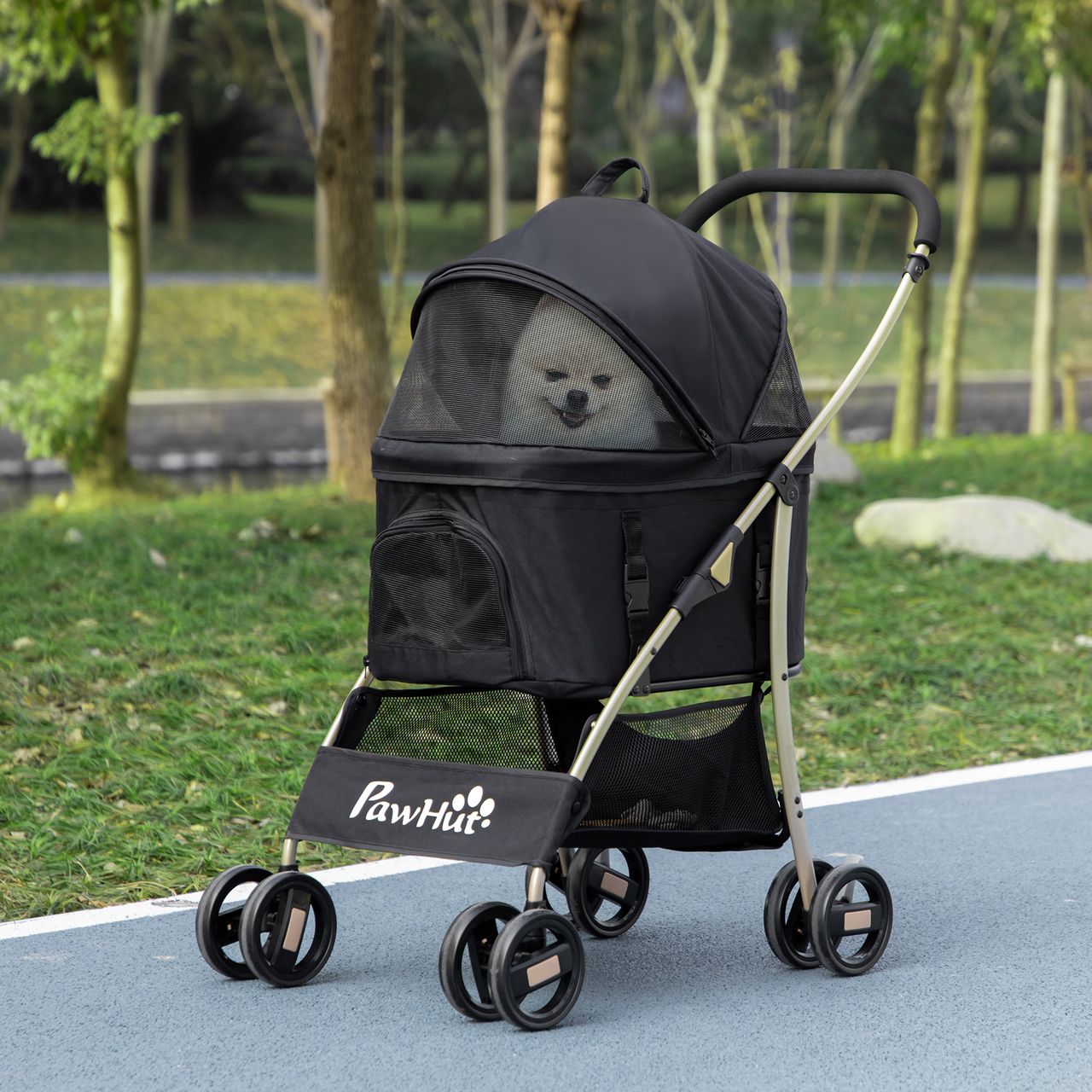 PawHut Hundewagen, 2 in 1 Hundetrolley, faltbarer Hundebuggy, Tragetasche