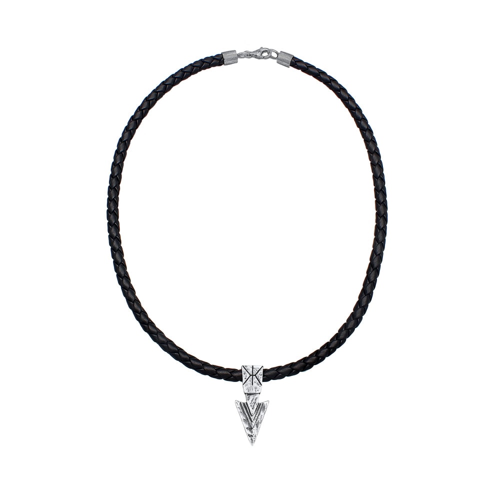 KUZZOI KUZZOI Collier Herren Lederkette Arrow Oxidiert Basic 925 Silber collier