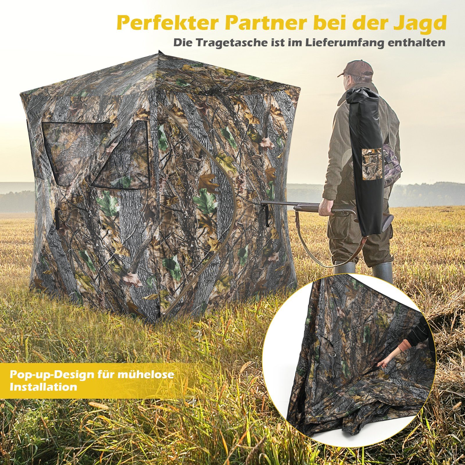 COSTWAY Angelzelt Pop-up-Zelt, Personen: 3, mit Tragetasche, Jagdausrüstung