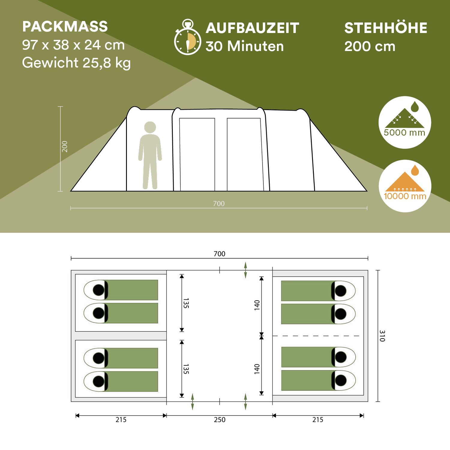 Skandika Montana 8 grünes Tunnelzelt