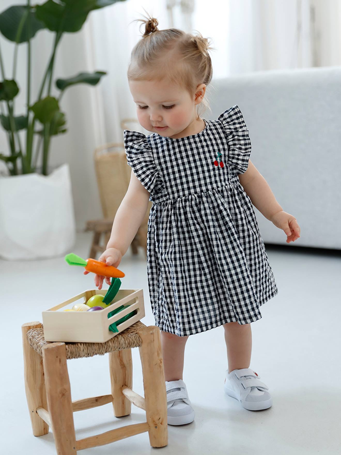 Robe sans manches bébé seersucker vert de gris