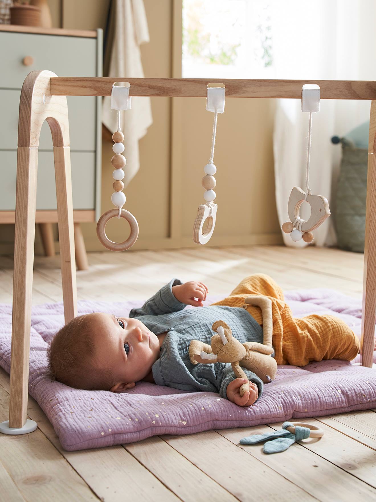 Vertbaudet Bio-Kollektion: Gesteppte Baby Musselin-Decke KOMETEN - zartrosa