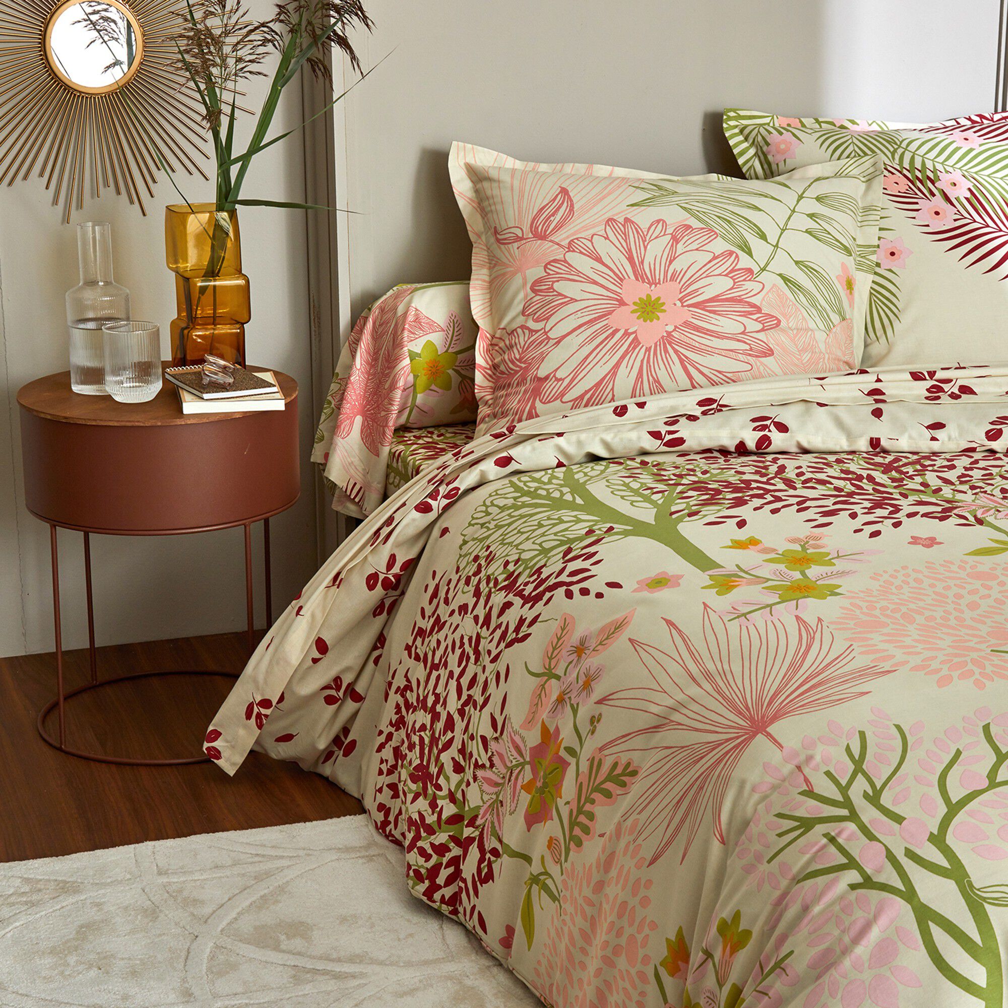 Linge de lit Eglantine en coton imprimé végétal