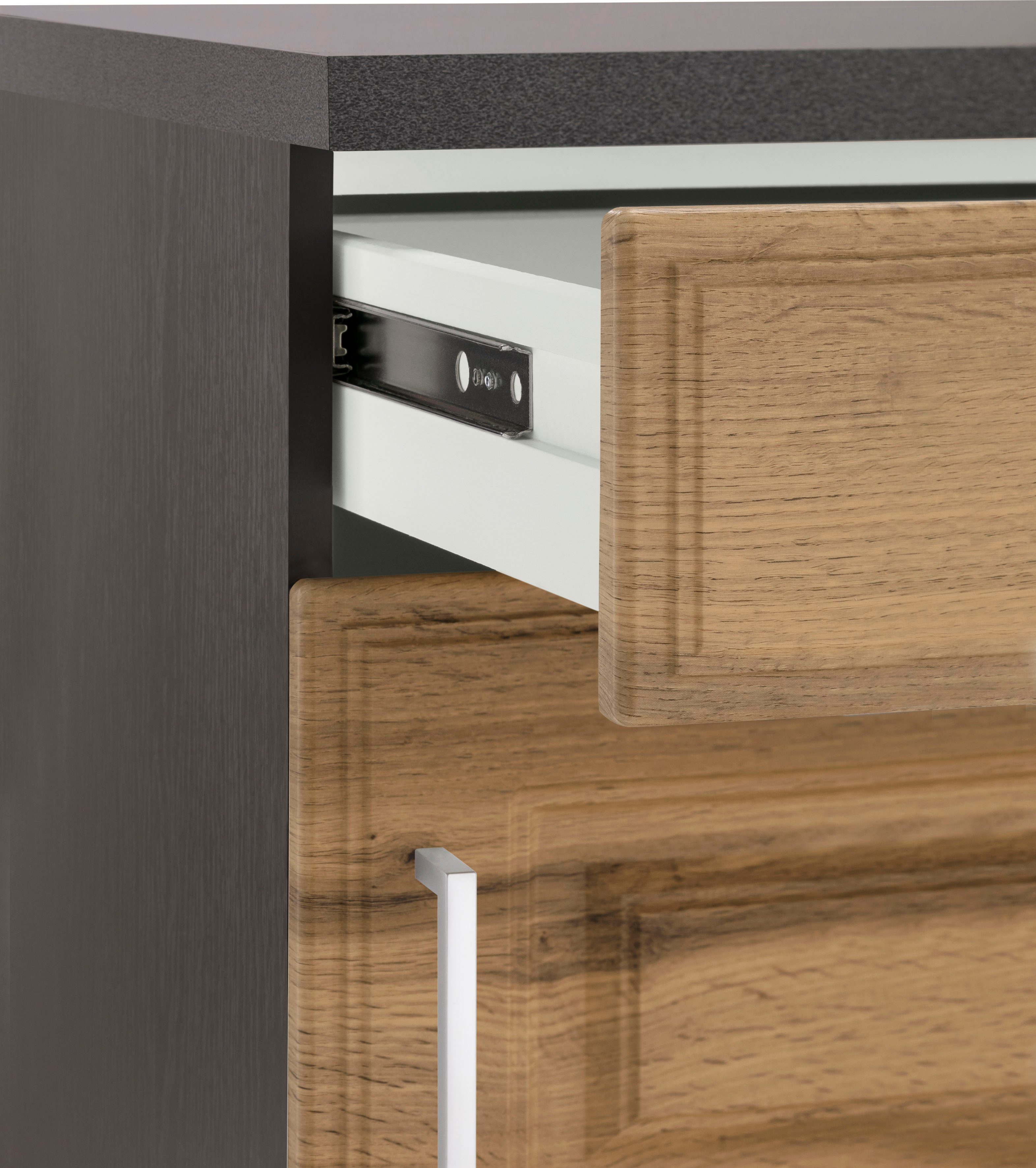 HELD MÖBEL Küchenzeile Stockholm, Breite 280 cm, mit hochwertigen MDF Fronten im Landhaus-Stil