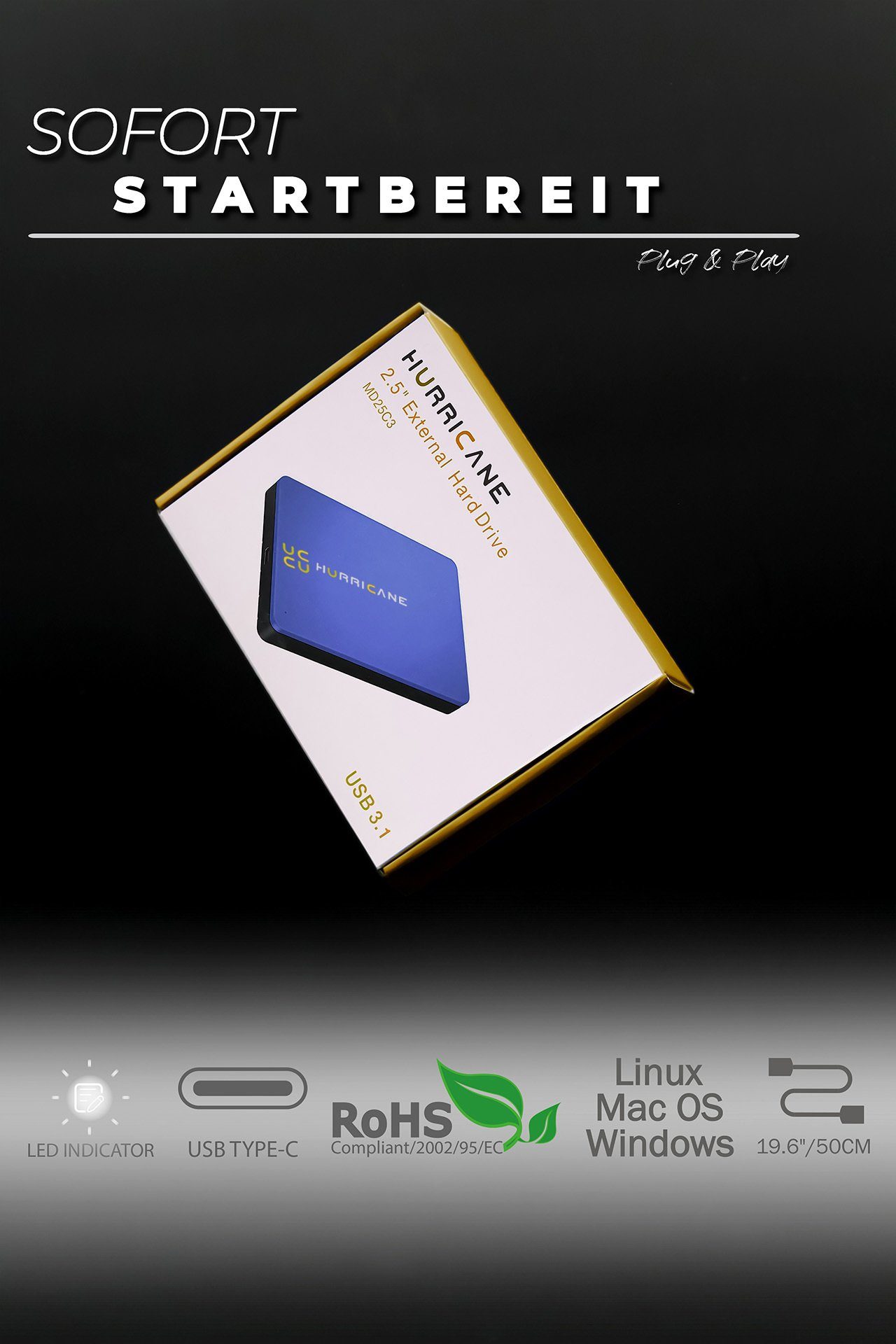 HURRICANE MD25C3 Tragbare Externe Festplatte 500GB 2,5