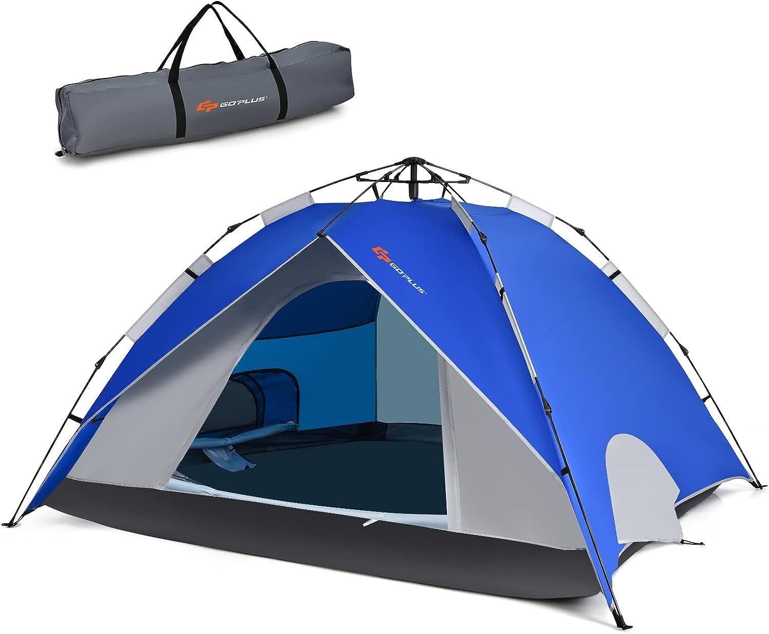 KOMFOTTEU Wurfzelt Pop Up Campingzelt, Personen: 4, mit Tragetasche & Netzfenster & Reißverschluss