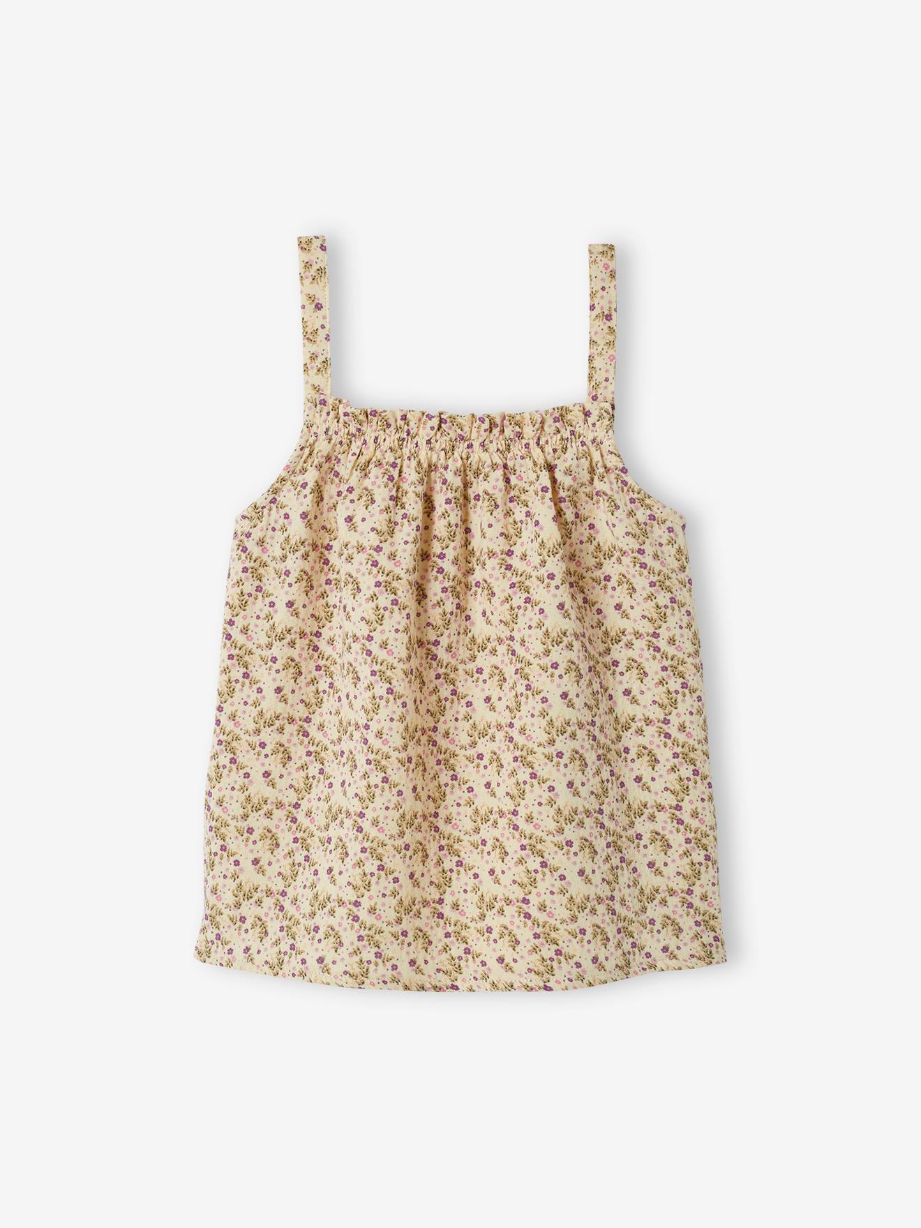 Blouse à bretelles en gaze de coton fille sable