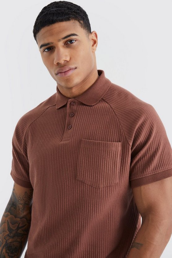 Geripptes Jersey-Poloshirt mit Tasche
