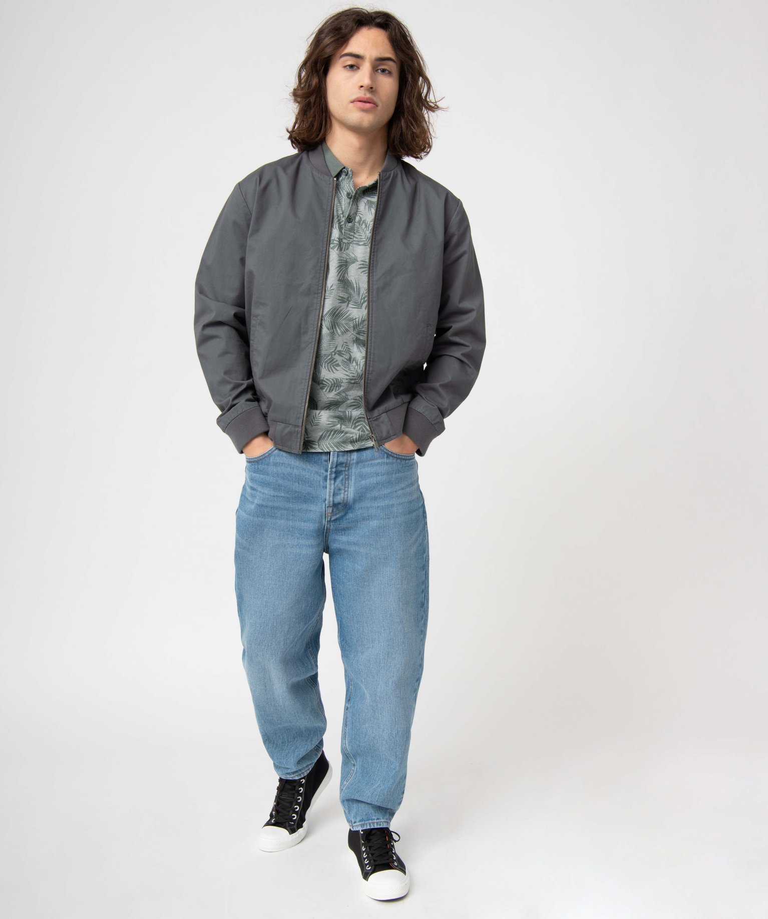 Blouson homme zippé en toile de coton gris | GEMO